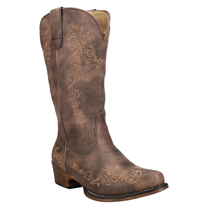 ROPER Womens Riley Scroll Embroidered Snip Toe Casual Boots Mid Calf Low Heel 1-2" - Brown - Size 6 M - Image 2